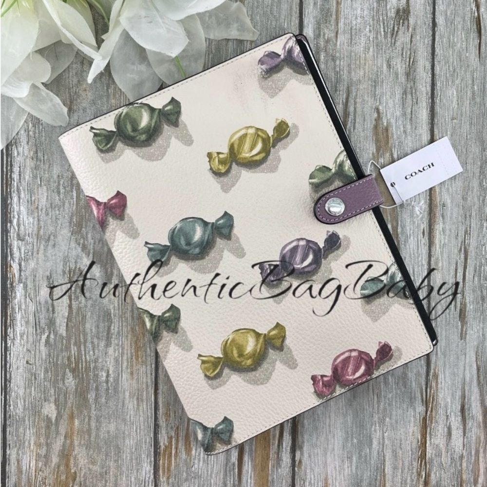 Coach Notebook In Pebbled Leather With Candy Print